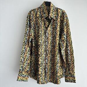 Angelino Bermuda Shirt Mens 3XL Psychedelic Abstract Disco Funky Rave 70s Collar